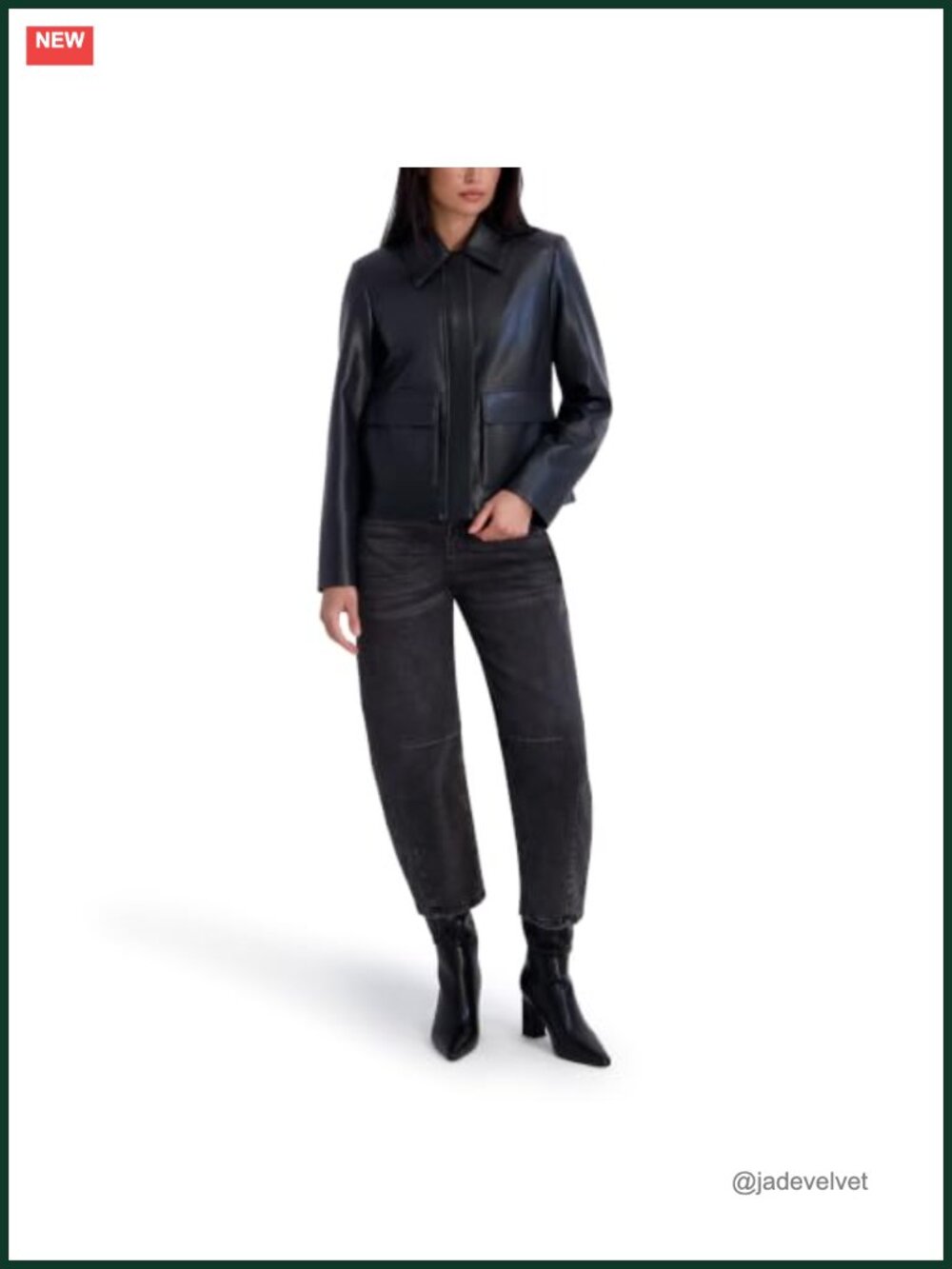 Faux Leather Patch Pocket Jacket Point Collar Long Sleeve